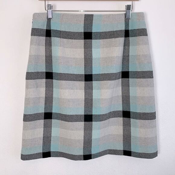 Talbots Wool Blend Blue Grey Checkered Plaid A-Line Skirt Sz 6 - Picture 3 of 6